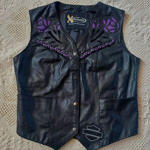 Element Black Leather Vest with Purple Accents